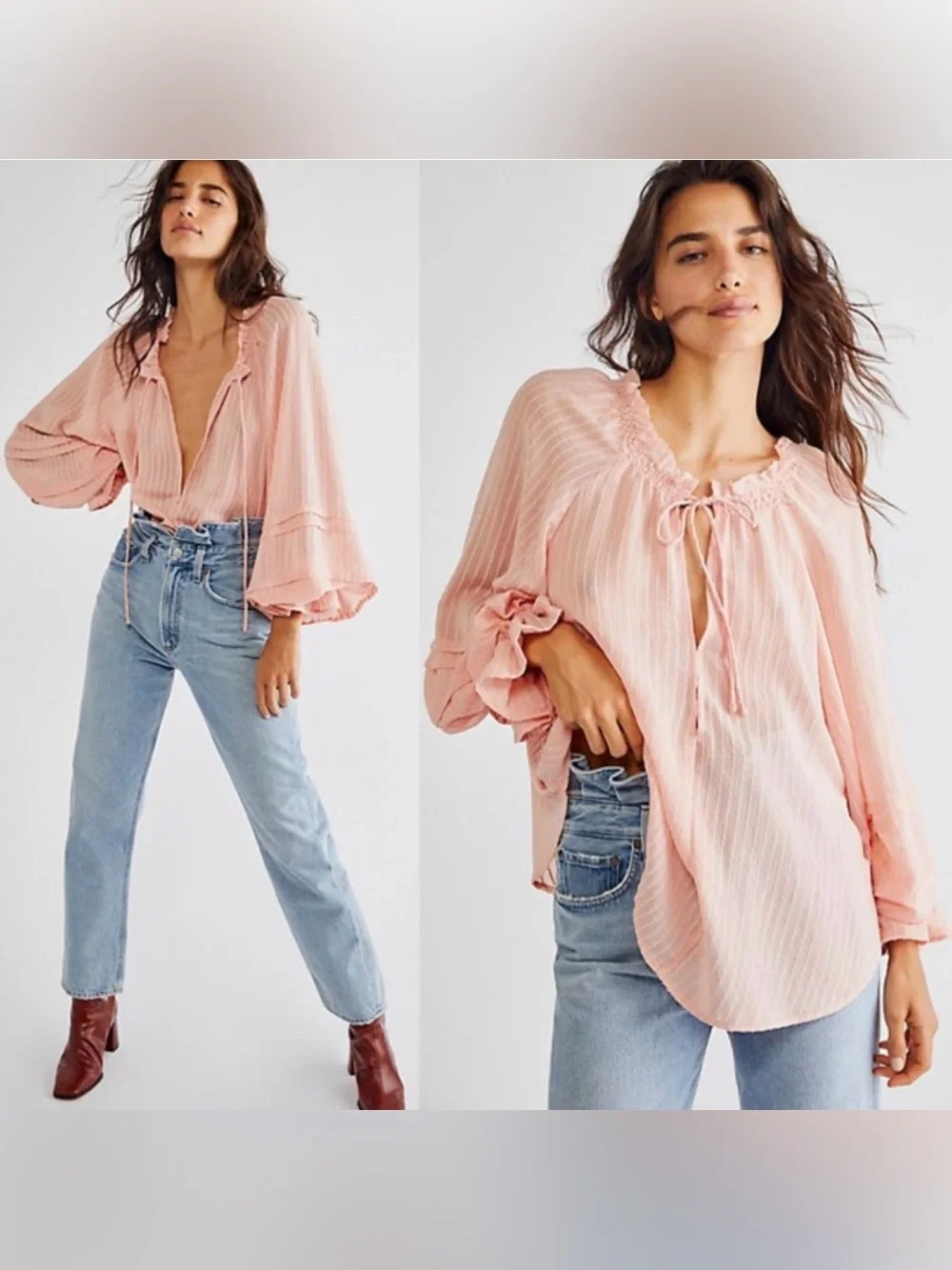 Free People Out of Town Split Neck Blouse - Size Small
